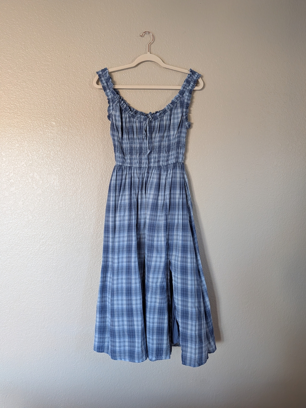 Gap Blue Plaid Smocked Maxi Dress